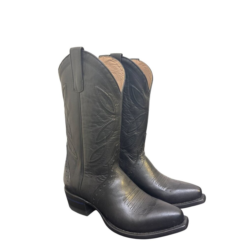Alvies Black Leather Western Cowboy Boots Size 9 - Picture 2 of 9